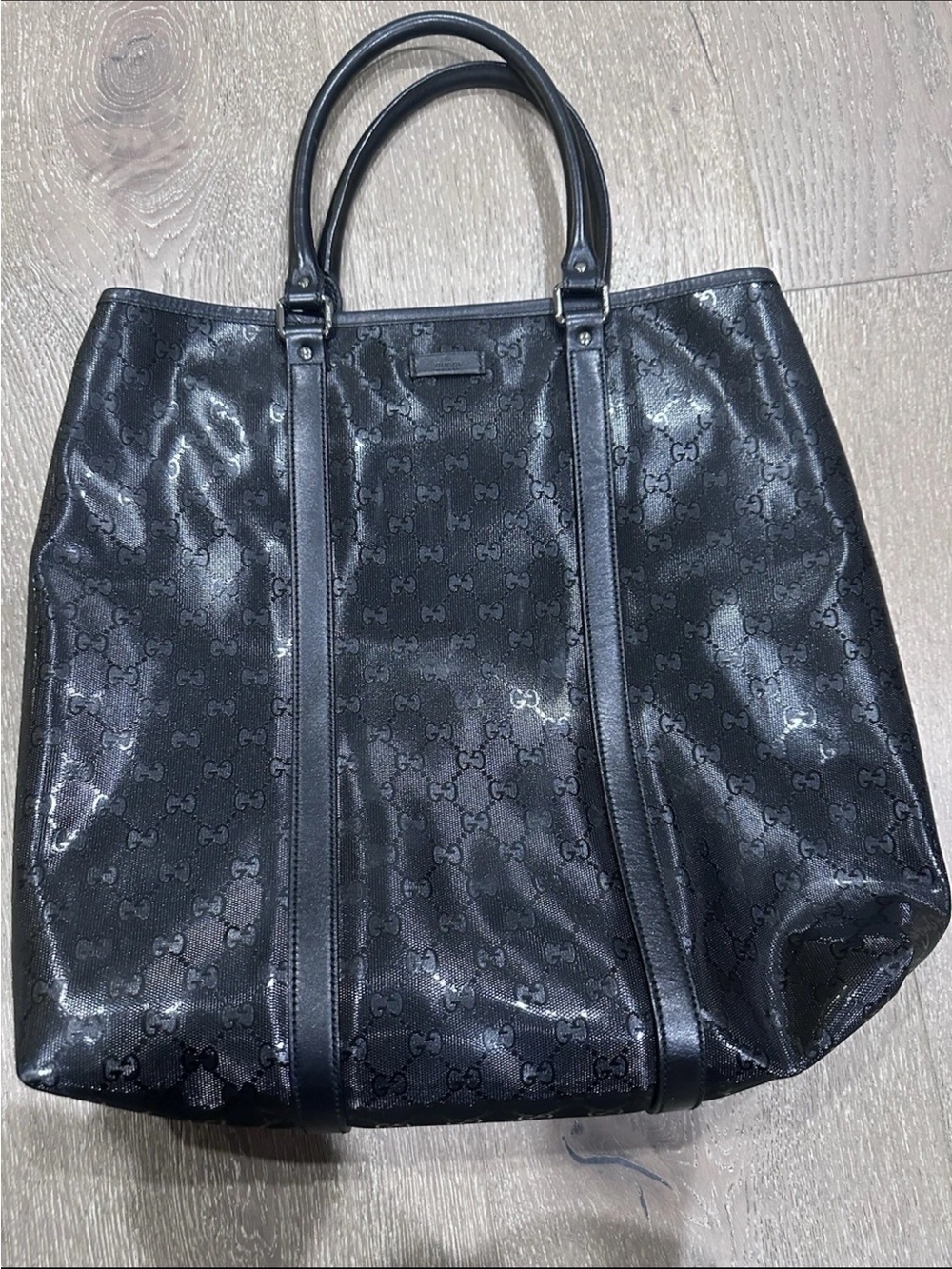 Gucci Black GG Monogram Shiny Tote